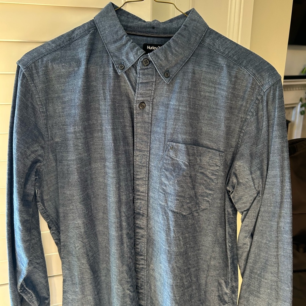 Hurley Blue Casual Button Down Shirt Relaxed Fit